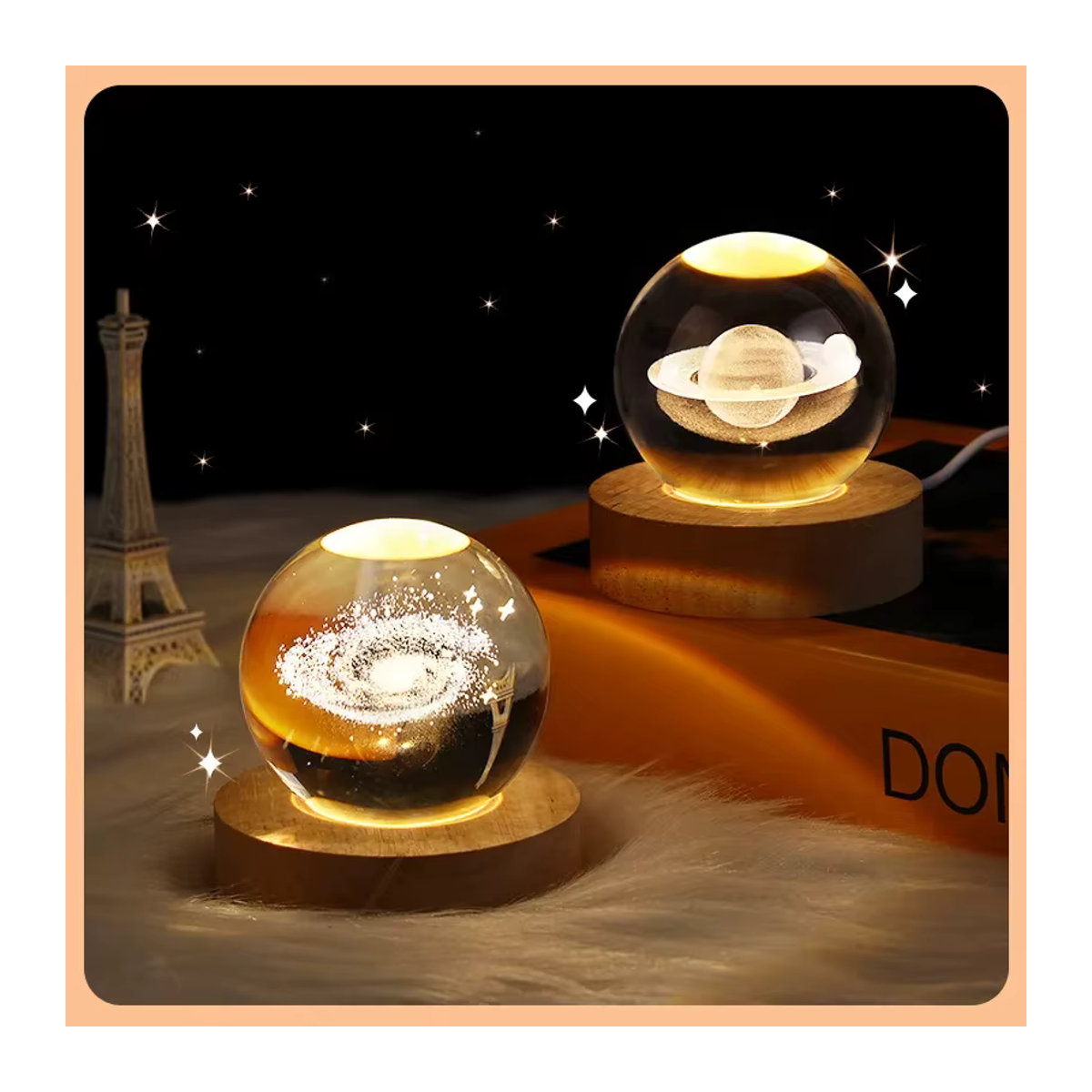 LED Kristallkugel Tischlampe mit 3D Mond und Galaxy Design in Bunt, moderne Glas Nachtlicht Dekoration - Bild 2