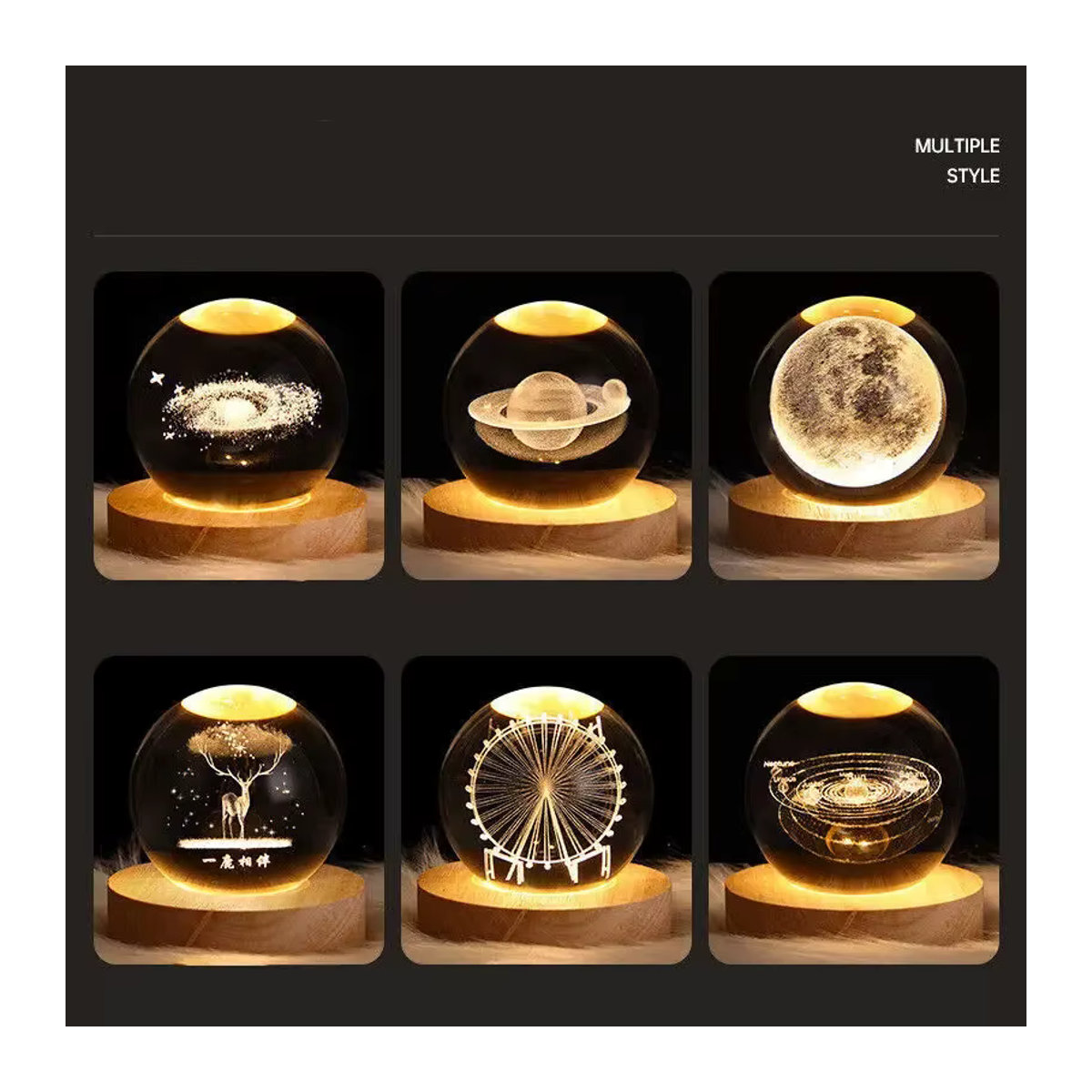 LED Kristallkugel Tischlampe mit 3D Mond und Galaxy Design in Bunt, moderne Glas Nachtlicht Dekoration - Bild 3