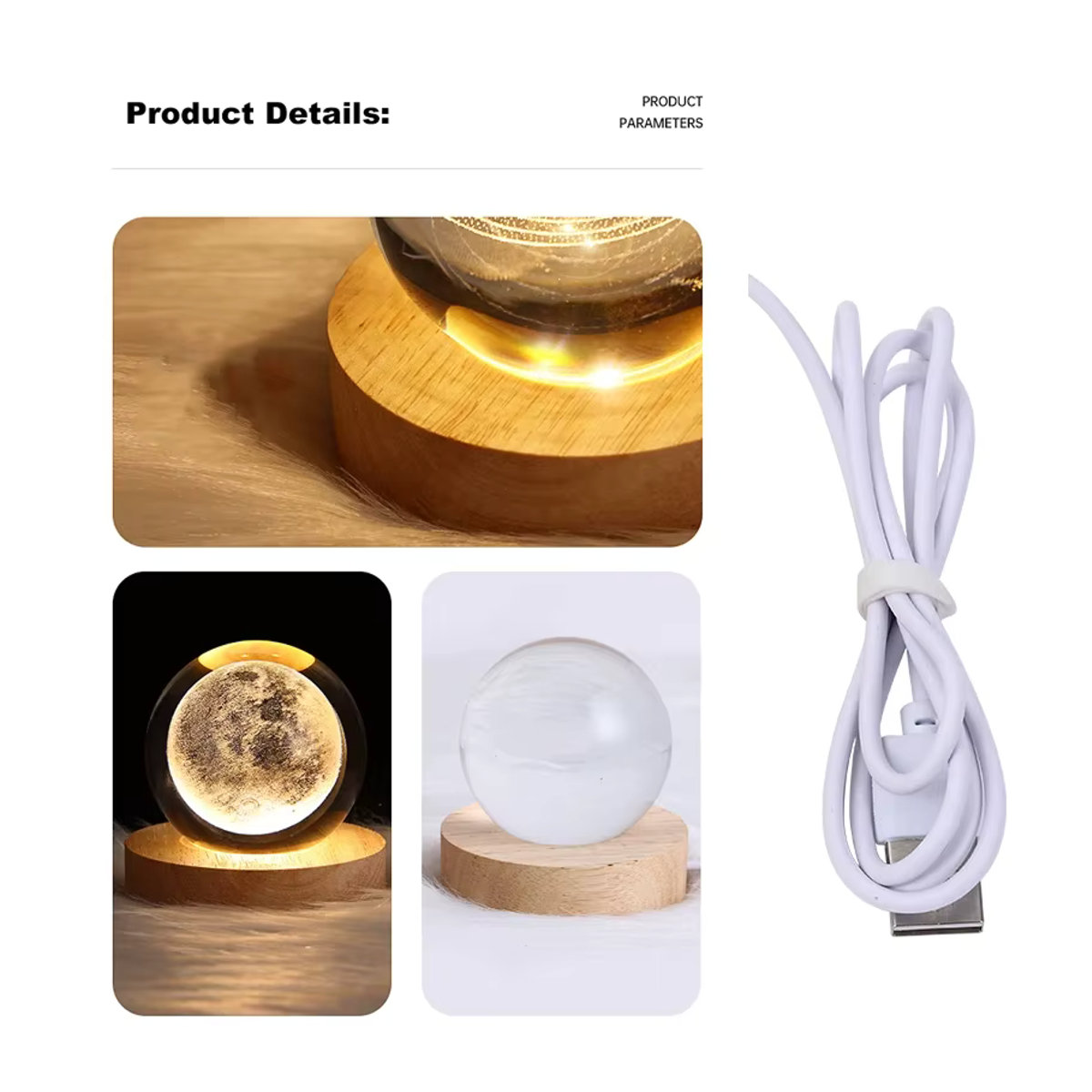 LED Kristallkugel Tischlampe mit 3D Mond und Galaxy Design in Bunt, moderne Glas Nachtlicht Dekoration - Bild 4