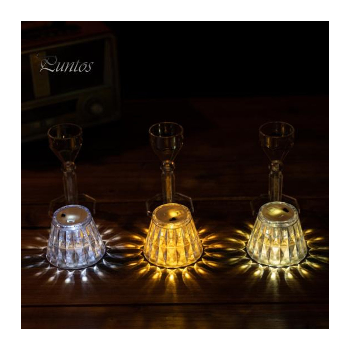 LED Kunstkristall Schreibtischlampe in Gelb mit 3 Farben, batteriebetriebene Nachttischlampe aus Acryl im modernen Design - Bild 4