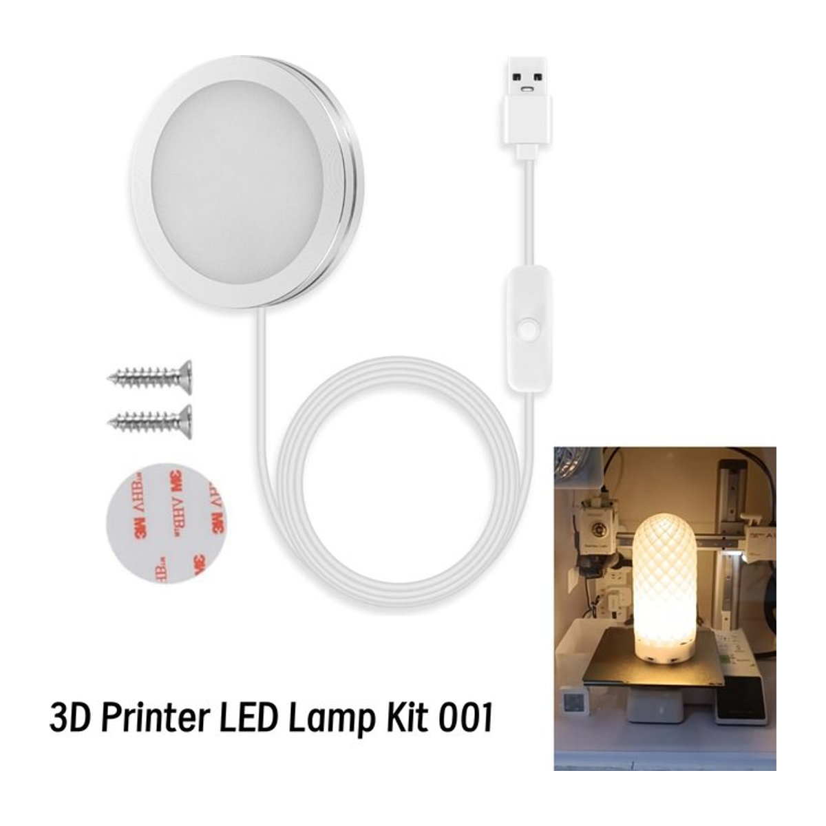 LED-Lampe MH001 für Bambulab A1, A1 Mini, P1P, P1S, X1, X1C, X1E in Weiß mit warmweißem Licht - Bild 1
