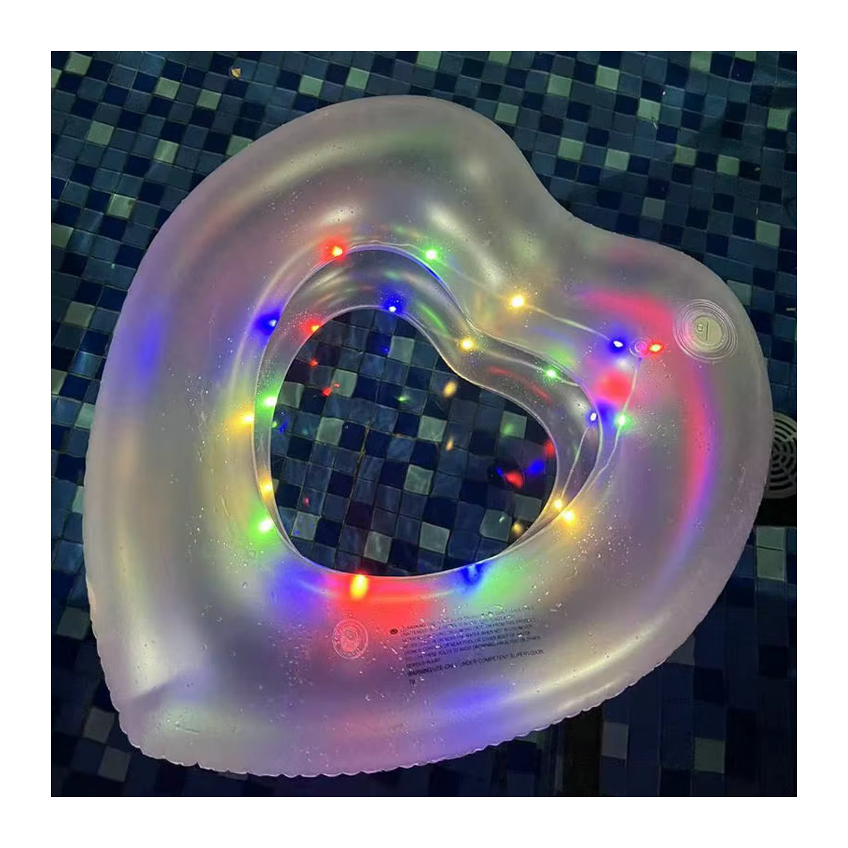 LED Leucht-Schwimmring Flamingo in Herzform mit Griffen für Pool und Strandparty - Bild 2