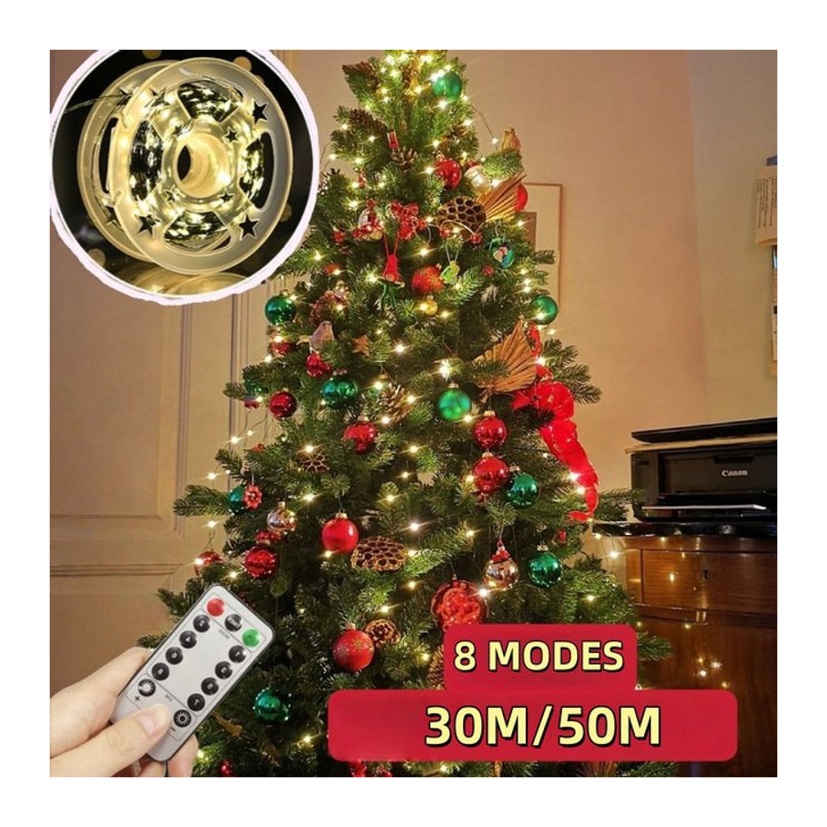 LED Lichterkette mit EU-Stecker und Fernbedienung für Weihnachten und Dekoration mit 8 Modi in OKAL RED EAST - Bild 1