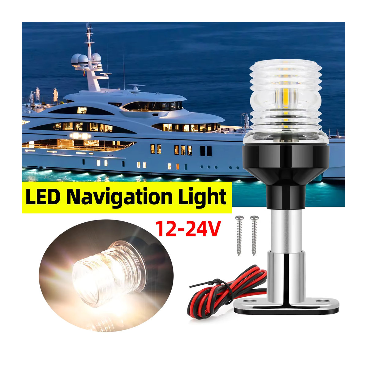 LED Marine Navigationslicht mit Edelstahl Sockel für Boote 12V-24V in 6 Zoll und 8 Zoll Ausführung - Bild 2