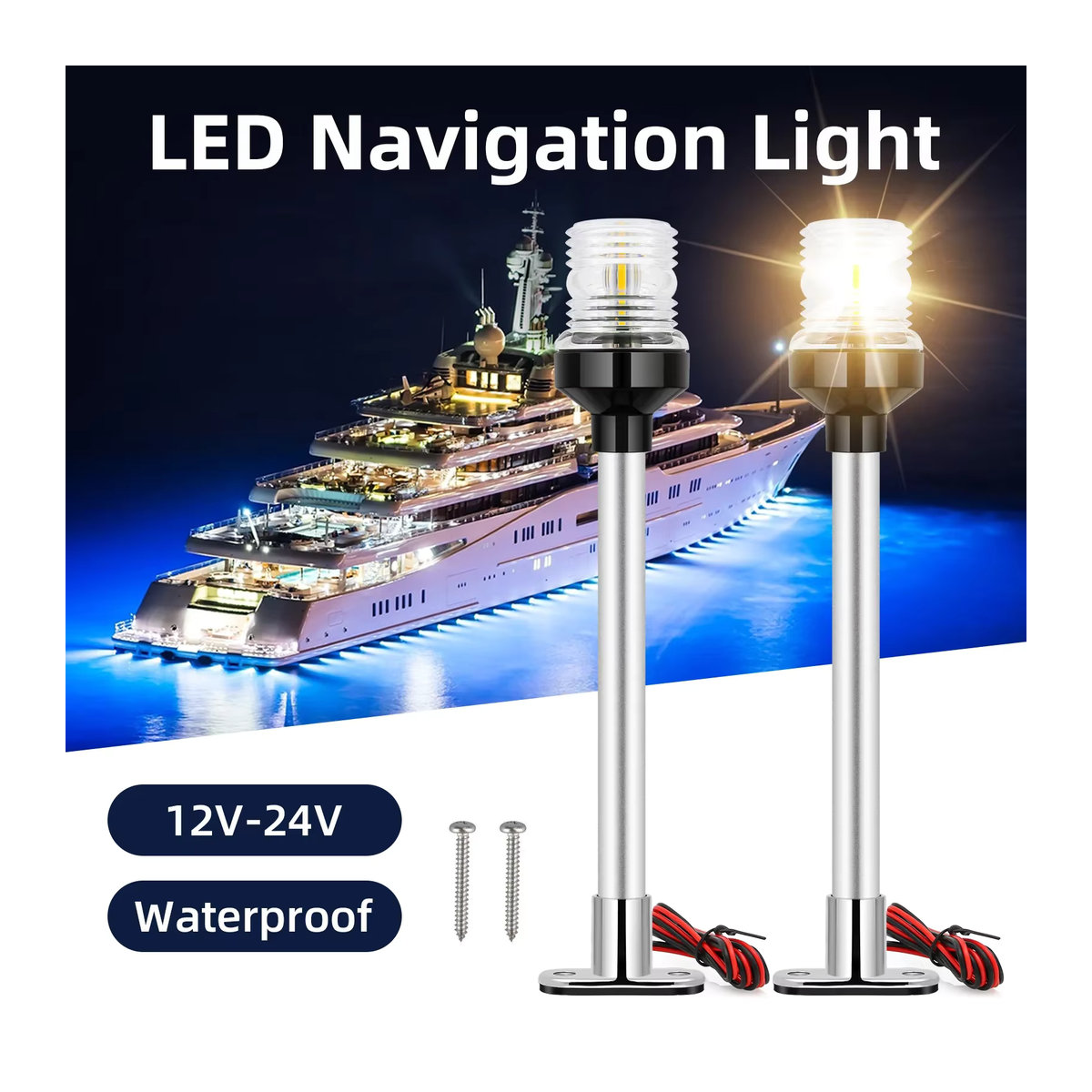 LED Marine Navigationslicht mit Edelstahl Sockel für Boote 12V-24V in 6 Zoll und 8 Zoll Ausführung - Bild 4