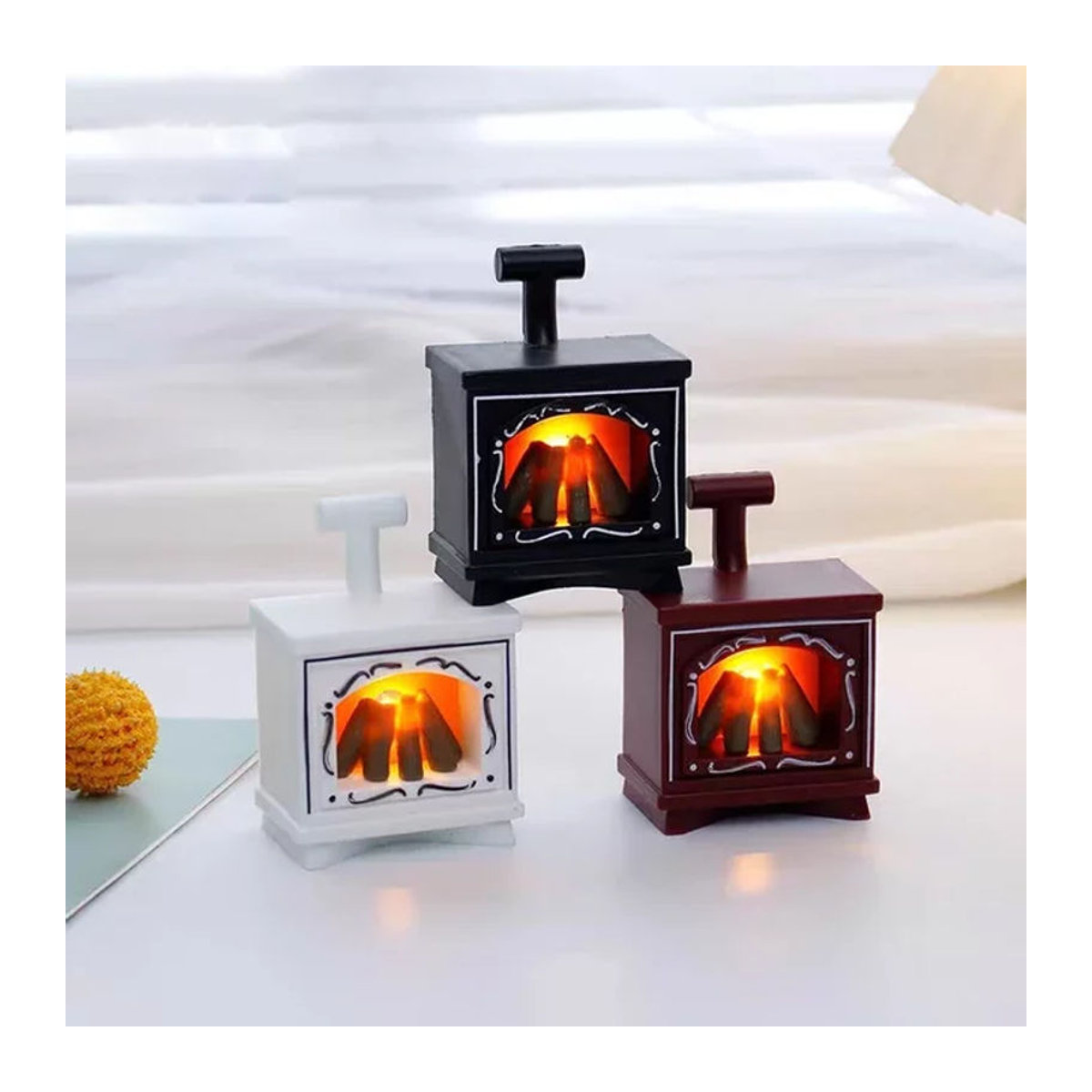 LED Mini Kamin Nachtlicht als kreative Dekoration und elektronische Kerze in Weiß - Bild 1