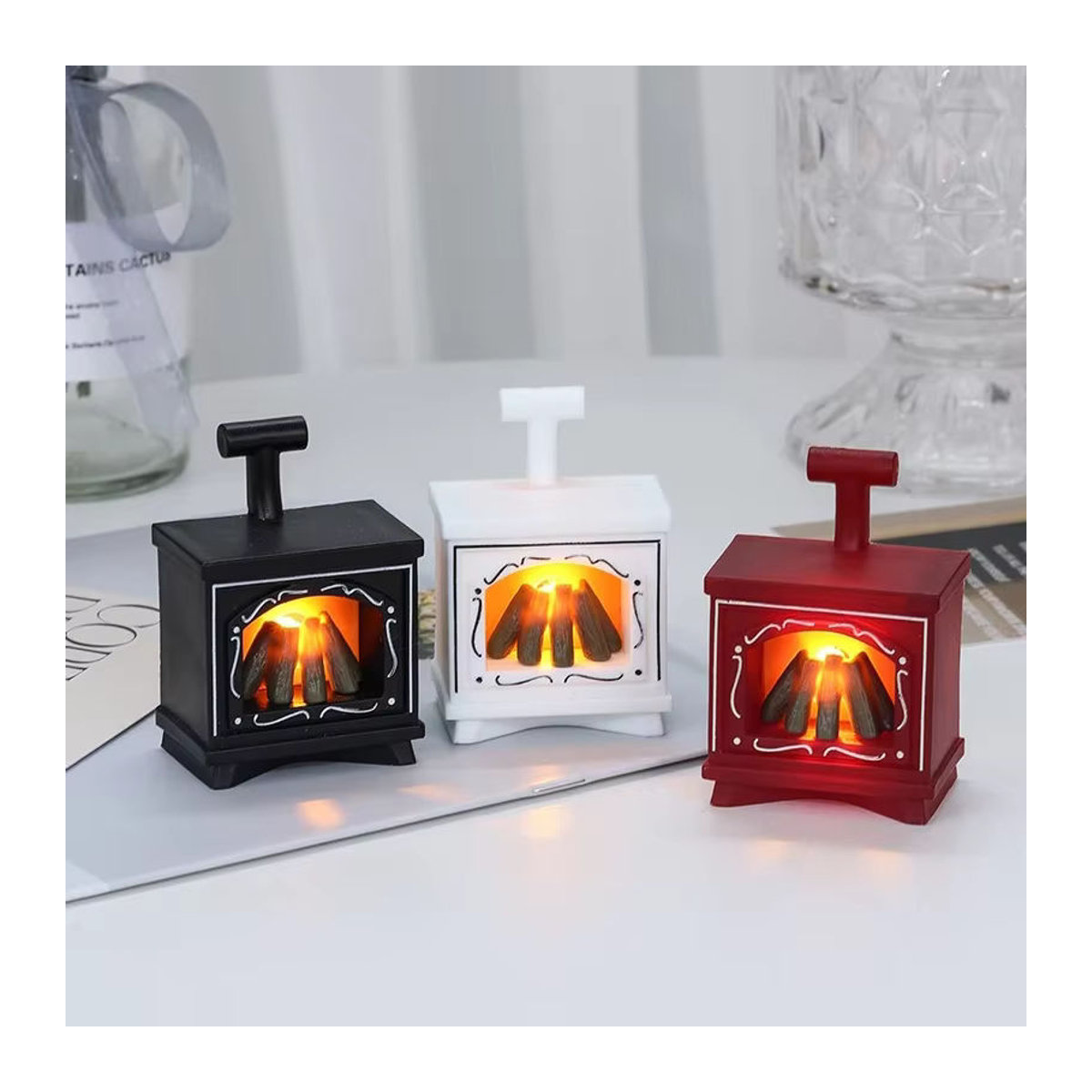 LED Mini Kamin Nachtlicht als kreative Dekoration und elektronische Kerze in Weiß - Bild 2