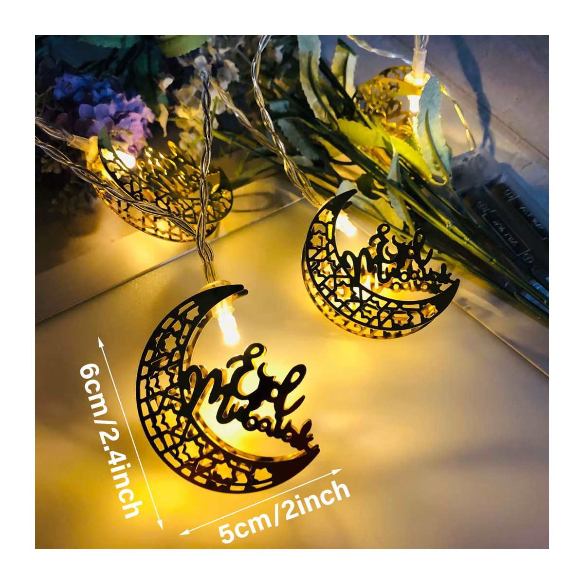 LED Mond und Sterne Lichterkette in Gelb für Ramadan und Eid Mubarak Dekoration - Bild 4