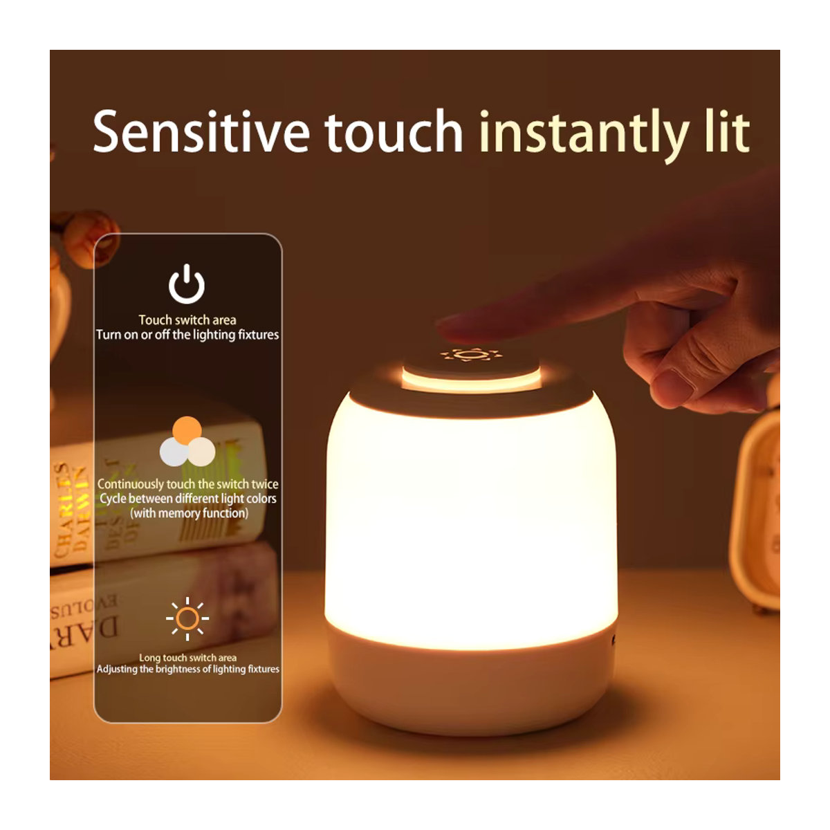 LED Nachtlicht mit Touch-Sensor als minimalistische Tischlampe in Weiß - Bild 2