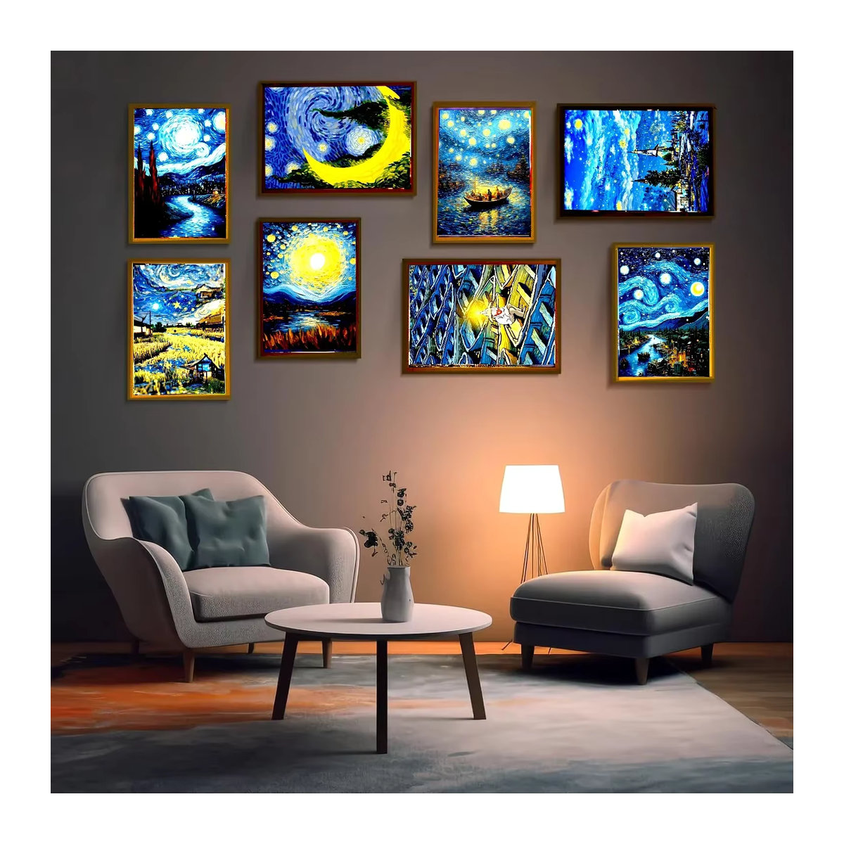 LED Nachtlicht mit Van Gogh Sternenhimmel Wandkunst in Bunt - Bild 1