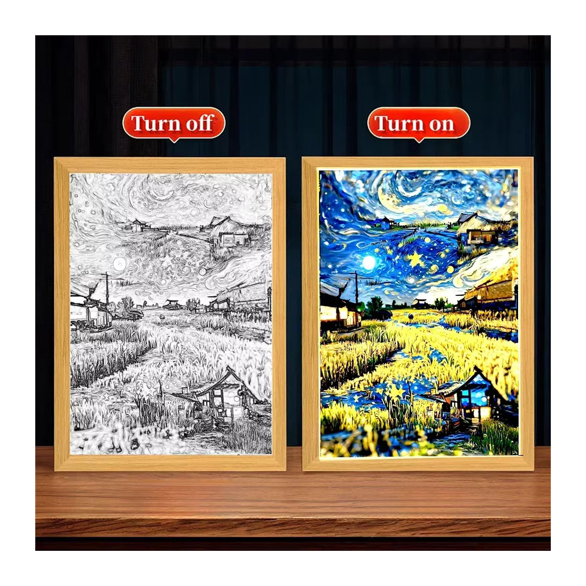 LED Nachtlicht mit Van Gogh Sternenhimmel Wandkunst in Bunt - Bild 3