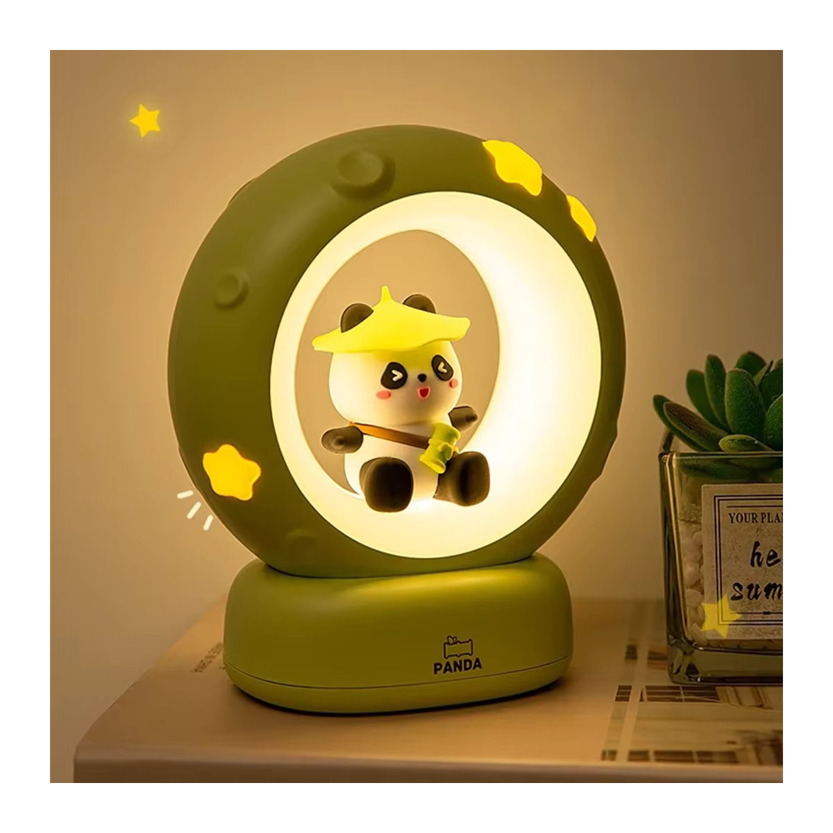 LED Nachtlicht Panda Astronaut aus Silikon in Grün als Nachttischlampe mit USB-Ladefunktion für Kinder - Bild 1