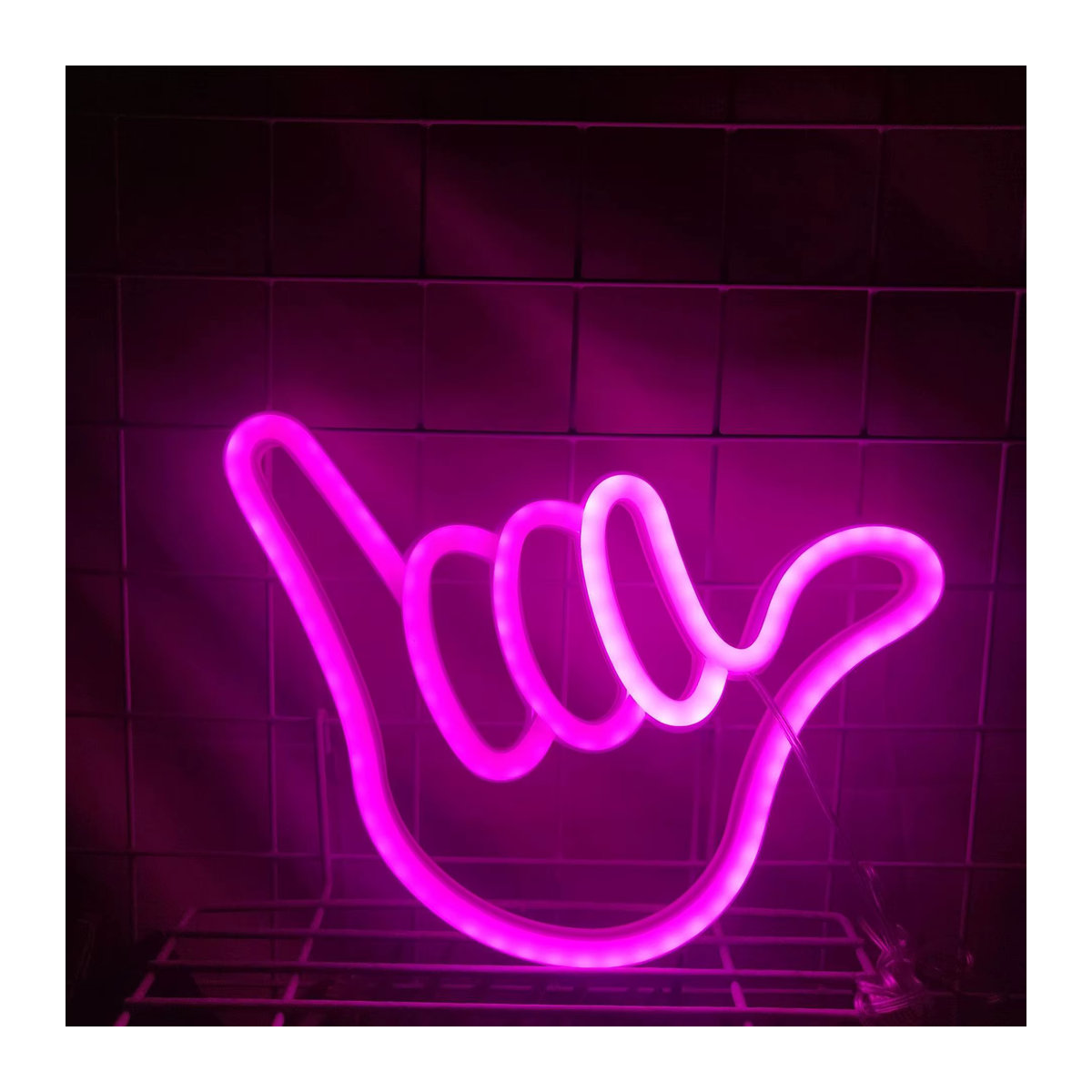 LED Neon I Love You Peace Gesture Finger Wanddeko Rosa als 3D Nachtlicht für Schlafzimmer und Wohnzimmer - Bild 2