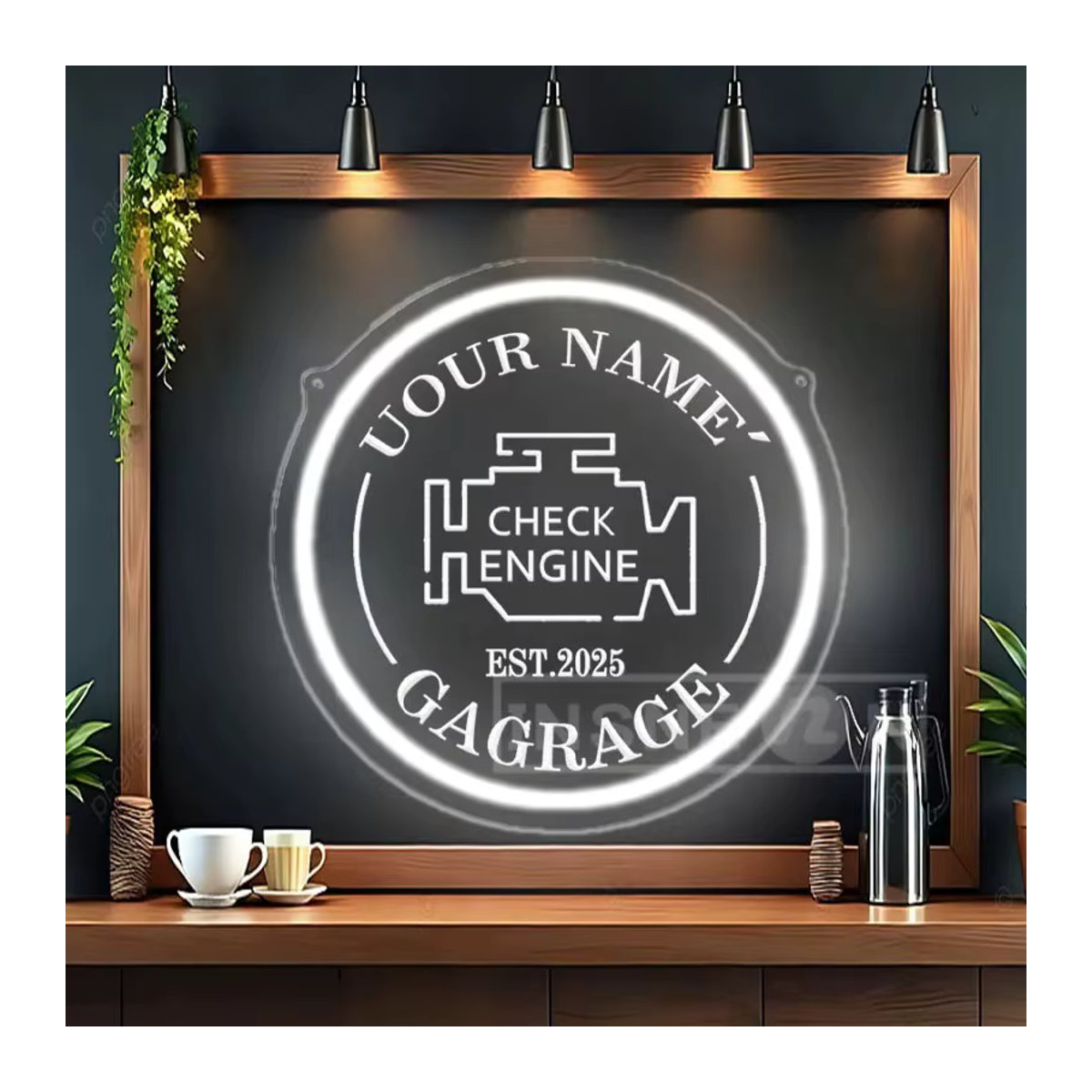 LED Neonschild Check Engine in Weiß als USB-Wandleuchte für Garage und Ausstellungsräume - Bild 2