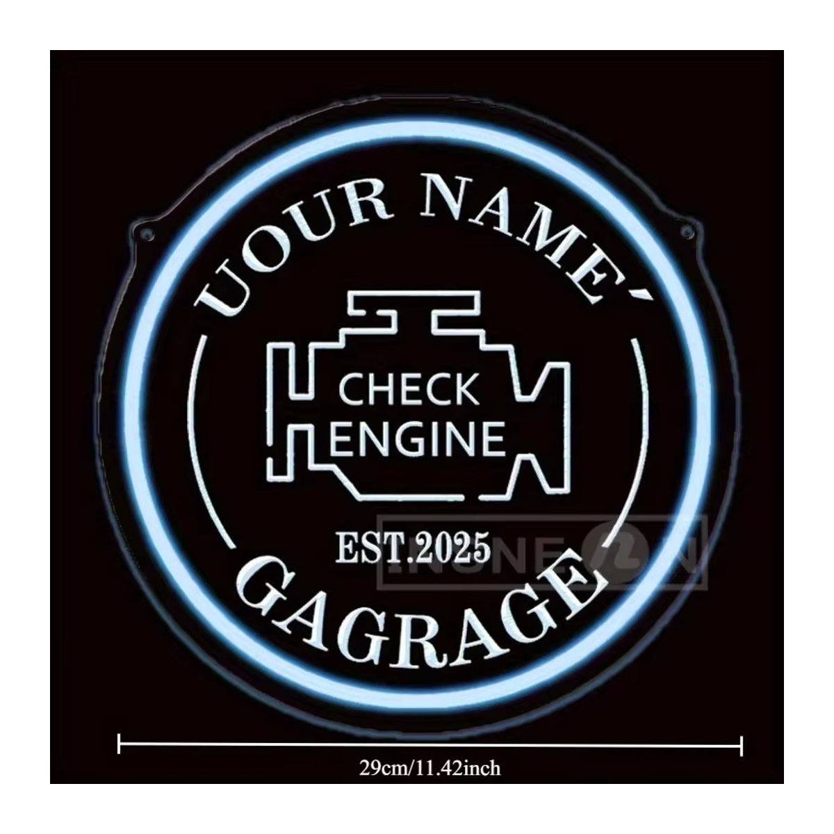 LED Neonschild Check Engine in Weiß als USB-Wandleuchte für Garage und Ausstellungsräume - Bild 3