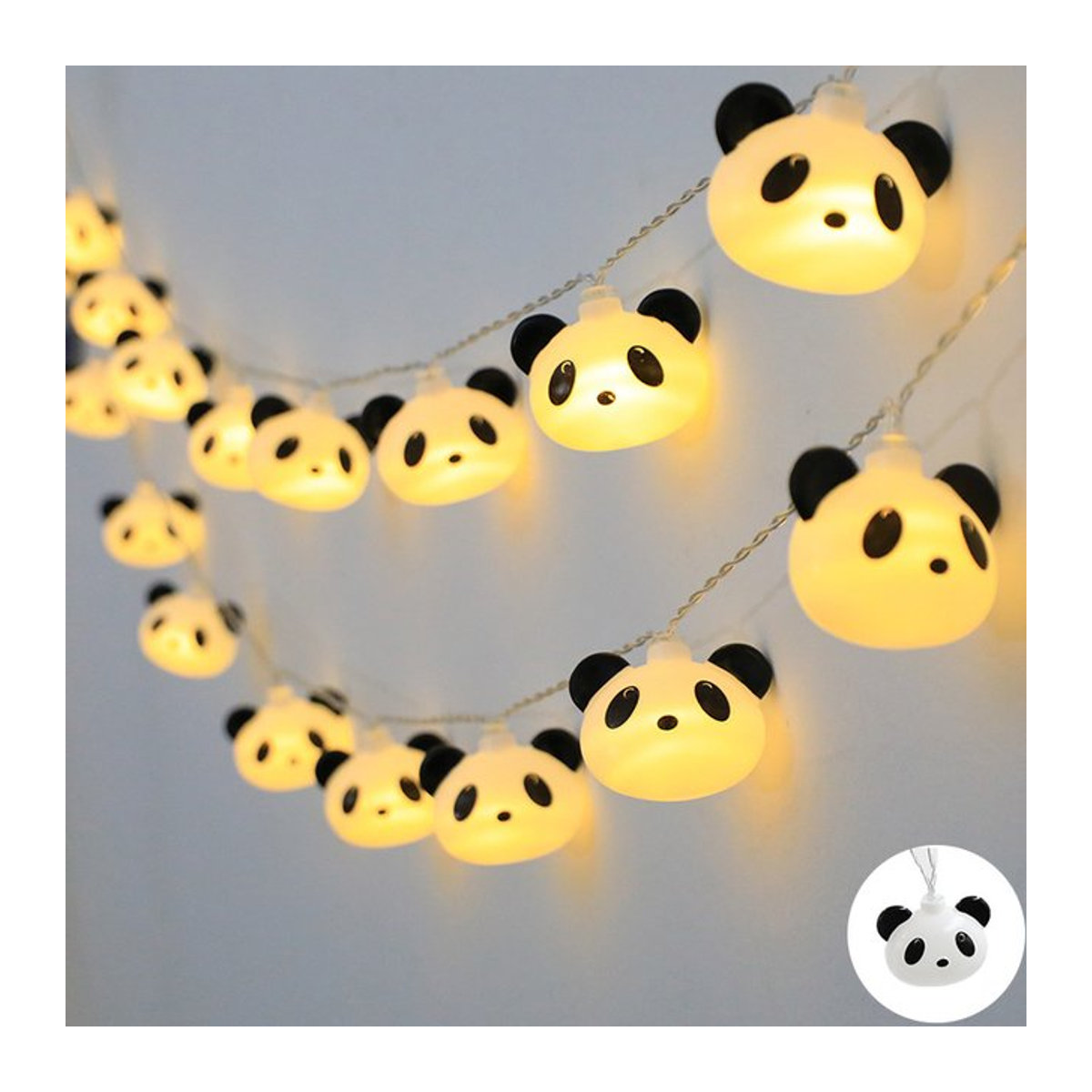 LED Panda Lichterkette mit 40 LEDs für Party und Dekoration, 6m Länge, Schwarz/Weiß und Weiß, USB und Batterie betreibbar - Bild 1