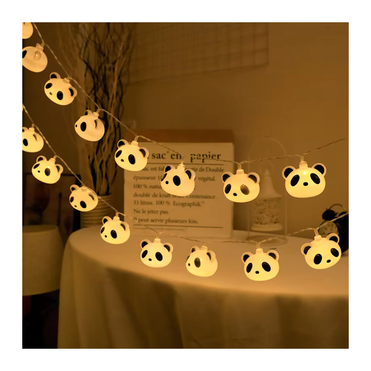 LED Panda Lichterkette mit 40 LEDs für Party und Dekoration, 6m Länge, Schwarz/Weiß und Weiß, USB und Batterie betreibbar - Bild 2