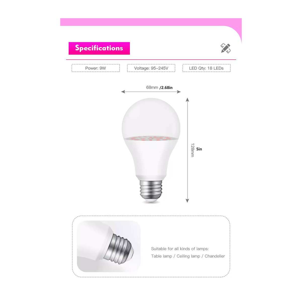 LED Pflanzenlampe mit vollem Spektrum, E27 Sockel, 11 W, A19/A60 Wachstums-Glühbirne (100 W Äquivalent) - Bild 6