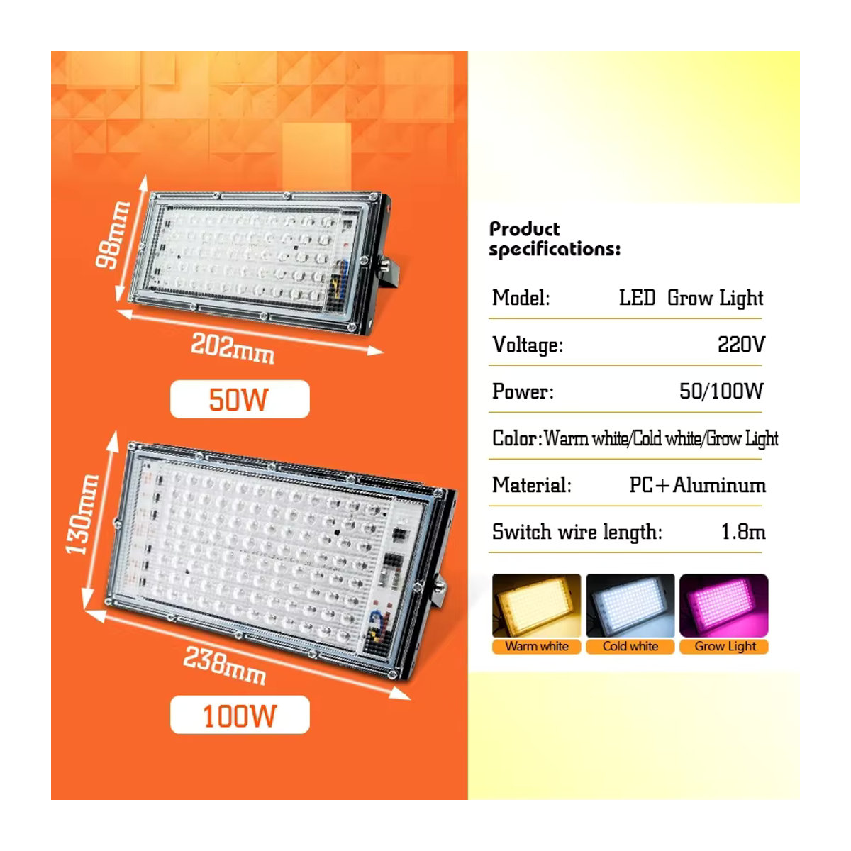 LED Pflanzenwachstumslampe mit Vollspektrum für Hydrokultur und Indoor-Pflanzen aus Aluminium - Bild 2