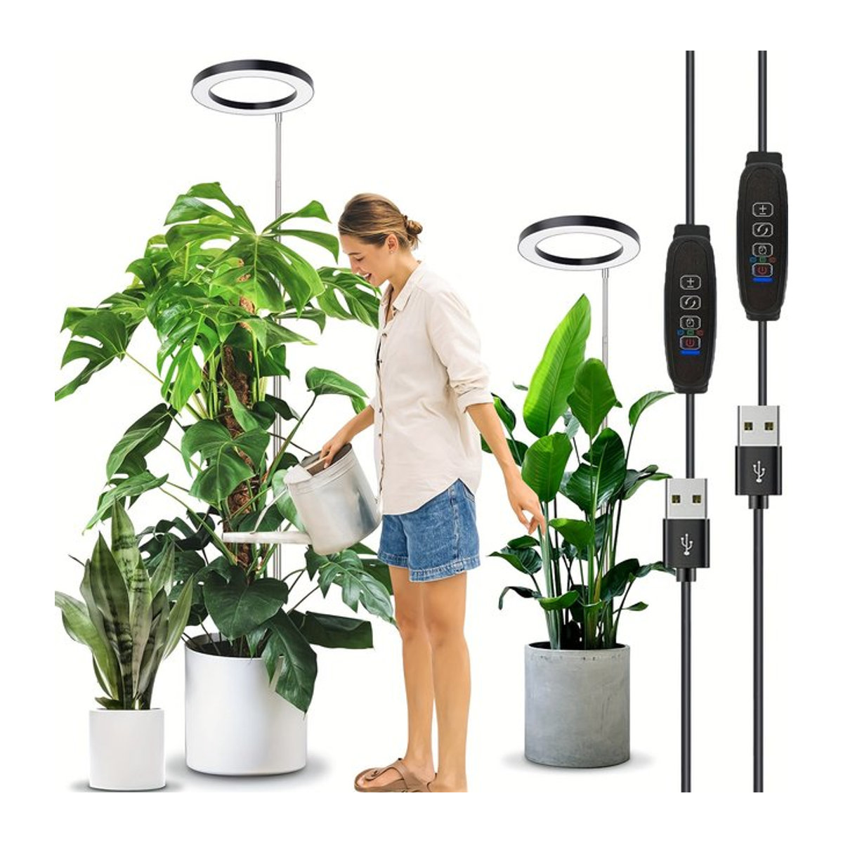 LED Ring Pflanzenlampe mit Vollspektrum-Licht und höhenverstellbarem Standfuß für Zimmerpflanzen, 165 cm - Bild 1