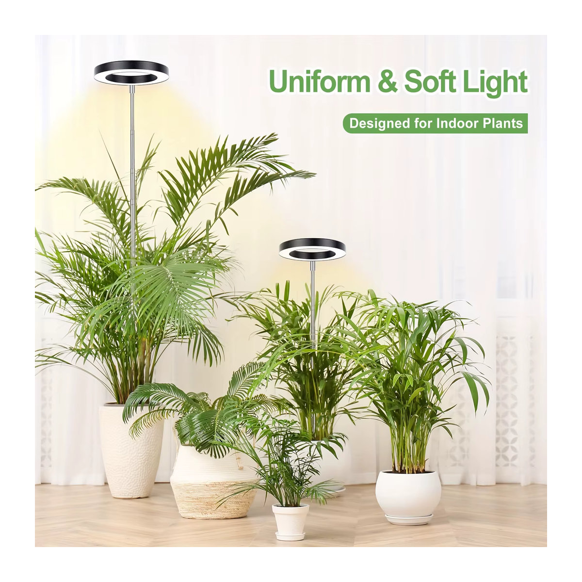 LED Ring Pflanzenlampe mit Vollspektrum-Licht und höhenverstellbarem Standfuß für Zimmerpflanzen, 165 cm - Bild 2