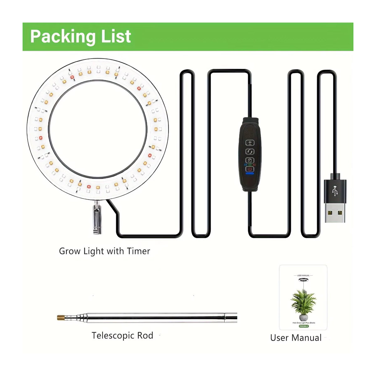 LED Ring Pflanzenlampe mit Vollspektrum-Licht und höhenverstellbarem Standfuß für Zimmerpflanzen, 165 cm - Bild 5