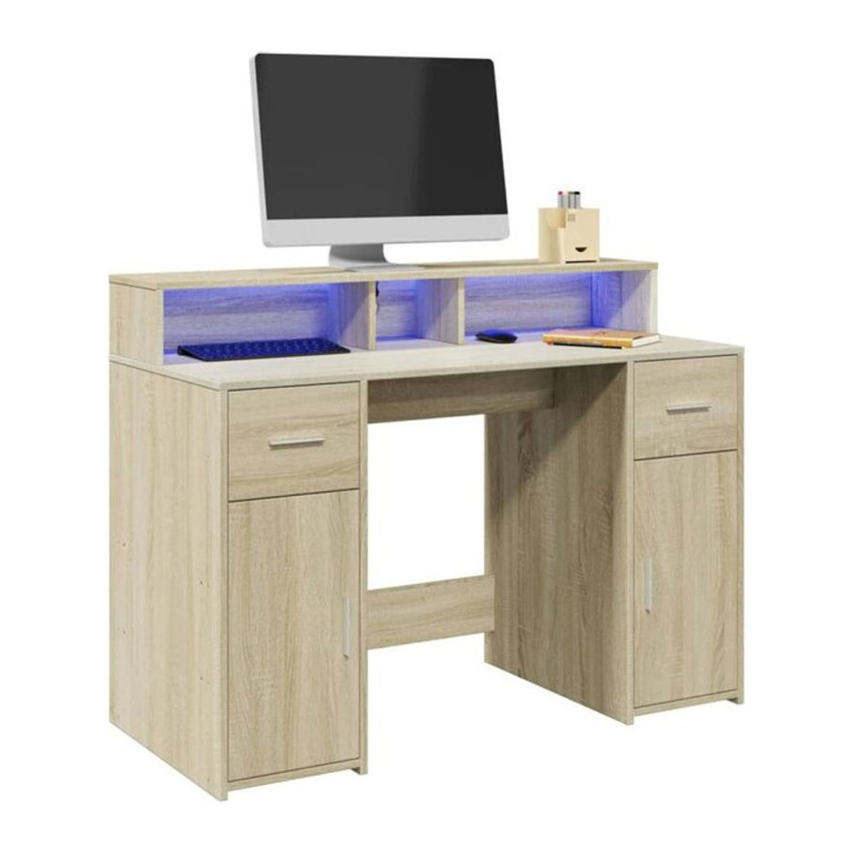 LED-Schreibtisch von Vidaxl in Sonoma-Eiche Natur, modern aus Holzwerkstoff, B/T/H: 120 x 55 x 91 cm - Bild 1