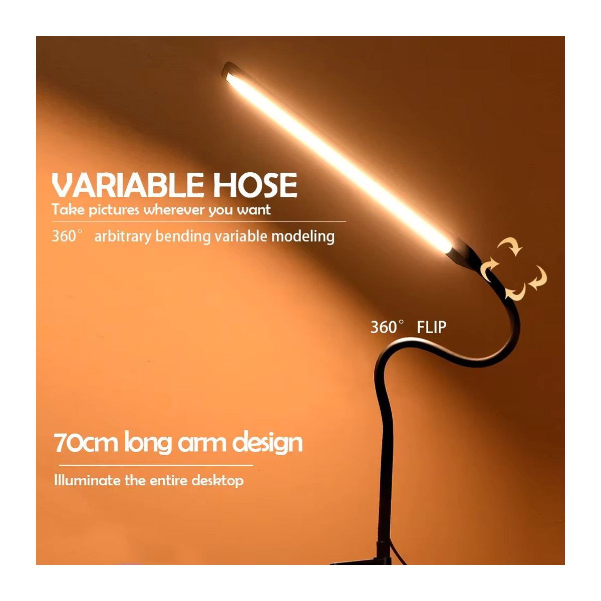 LED Schreibtischlampe in Schwarz mit flexiblem Schwanenhals und Klemme, 10 Helligkeitsstufen und 3 Beleuchtungsmodi, minimalistisches Design aus Aluminium für deinen Schreibtisch - Bild 2