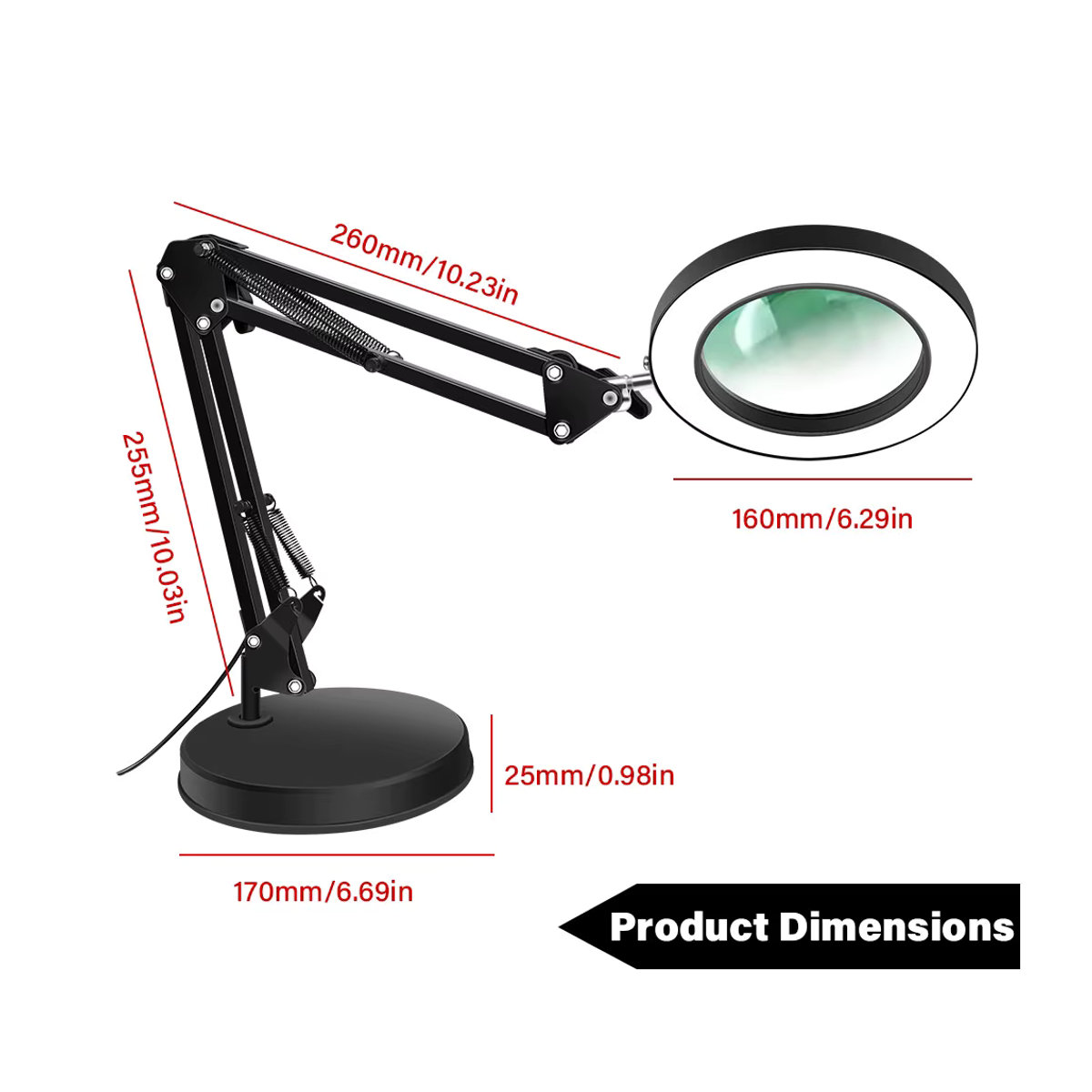 LED Schreibtischlampe mit 10-facher Lupe und verstellbarem Arm in Schwarz - Bild 6