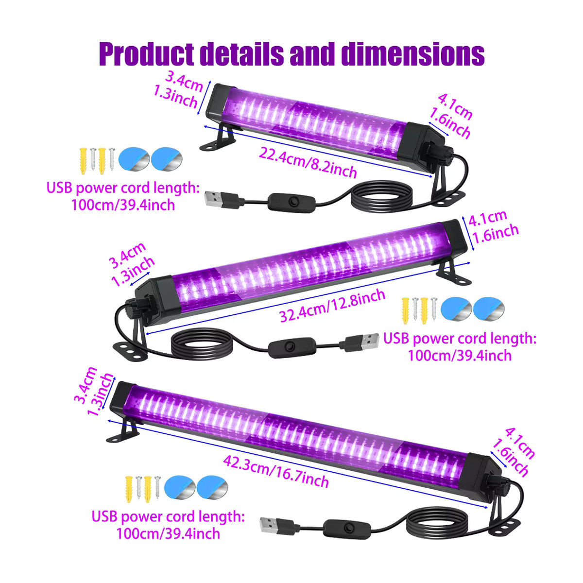 LED Schwarzlichtröhre UV-Lampe mit Schalter und 360-Grad-Drehung für Partys und Körperkunst in Schwarz - Bild 2