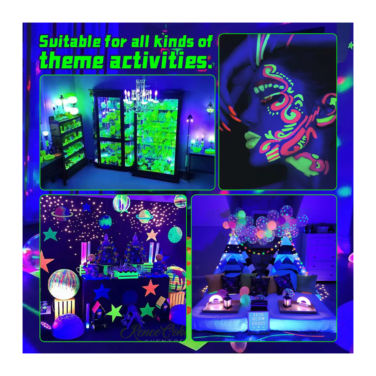 LED Schwarzlichtröhre UV-Lampe mit Schalter und 360-Grad-Drehung für Partys und Körperkunst in Schwarz - Bild 5