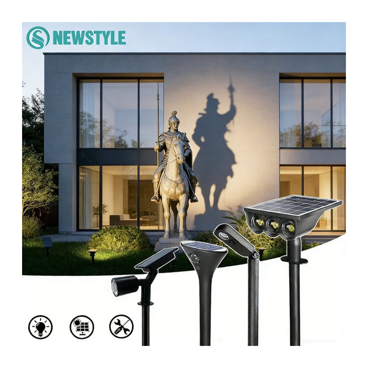 LED Solar-Außenstrahler in Schwarz, wasserdichte IP65 Landschaftsbeleuchtung für Garten und Terrasse, warmweiß - Bild 1