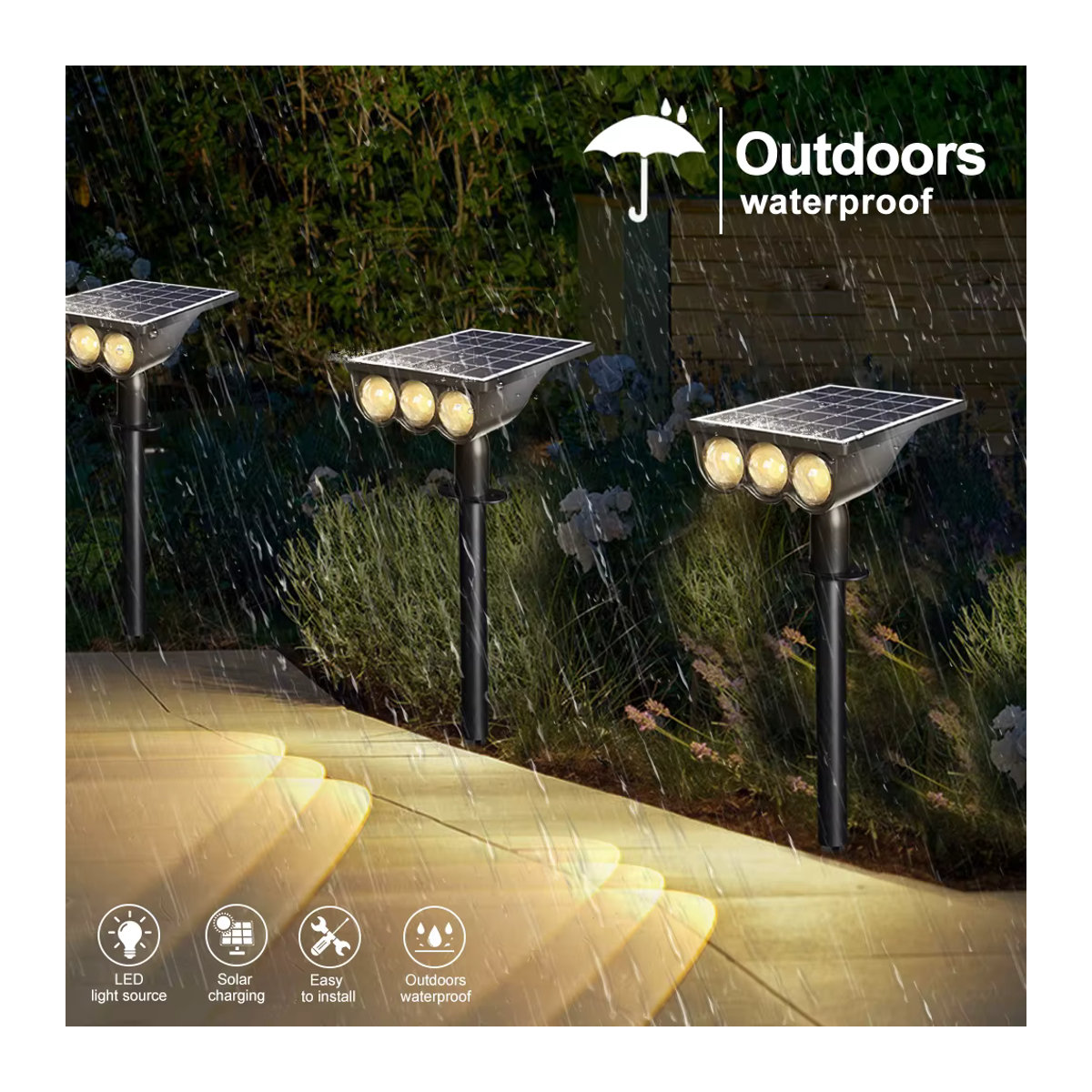 LED Solar-Außenstrahler in Schwarz, wasserdichte IP65 Landschaftsbeleuchtung für Garten und Terrasse, warmweiß - Bild 2