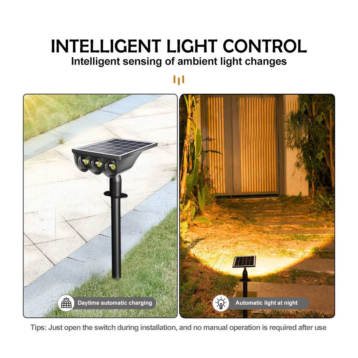 LED Solar-Außenstrahler in Schwarz, wasserdichte IP65 Landschaftsbeleuchtung für Garten und Terrasse, warmweiß - Bild 3