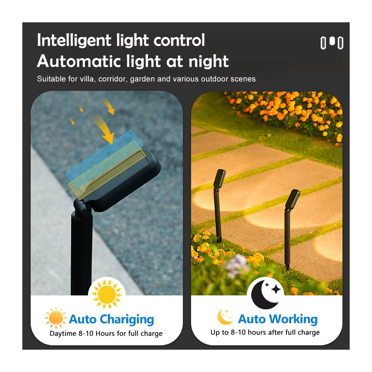 LED Solar-Außenstrahler in Schwarz, wasserdichte IP65 Landschaftsbeleuchtung für Garten und Terrasse, warmweiß - Bild 4