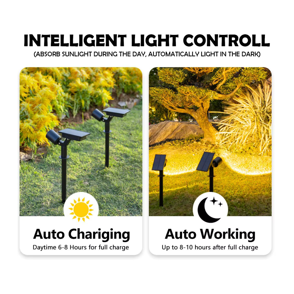 LED Solar-Außenstrahler in Schwarz, wasserdichte IP65 Landschaftsbeleuchtung für Garten und Terrasse, warmweiß - Bild 5