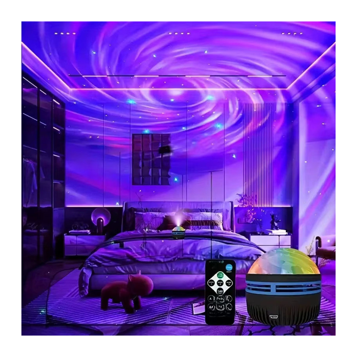 LED Star Galaxy Projektor Lampe mit Fernbedienung und rotierender Magischer Kugel in Bunt - Bild 5