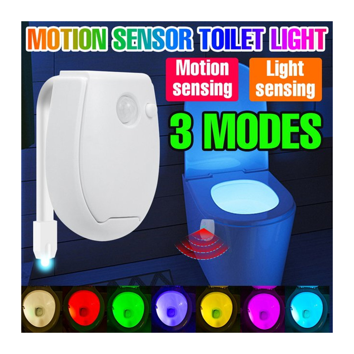 LED Toilettenlampe mit PIR-Bewegungssensor und 7 Farben für Badezimmer und WC, wasserdichte Nachtlicht-Hintergrundbeleuchtung - Bild 1