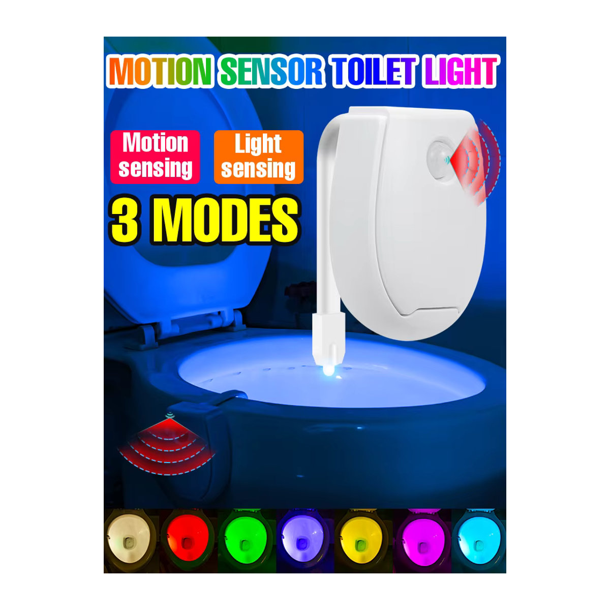 LED Toilettenlampe mit PIR-Bewegungssensor und 7 Farben für Badezimmer und WC, wasserdichte Nachtlicht-Hintergrundbeleuchtung - Bild 6