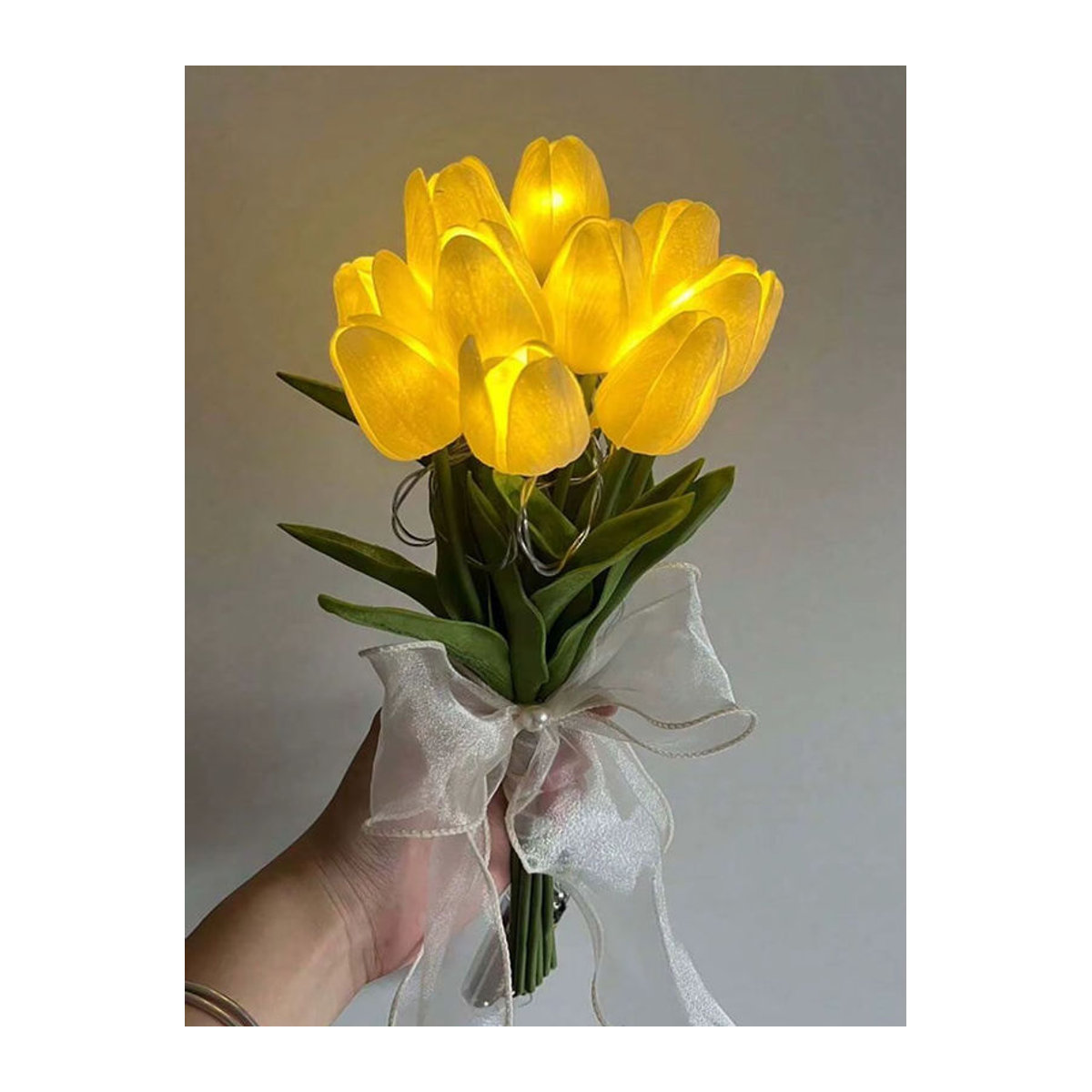 LED-Tulpenstrauß aus PU-Kunststoff als künstliche Blumen-Dekoration mit Nachtlicht in Gelb - Bild 1