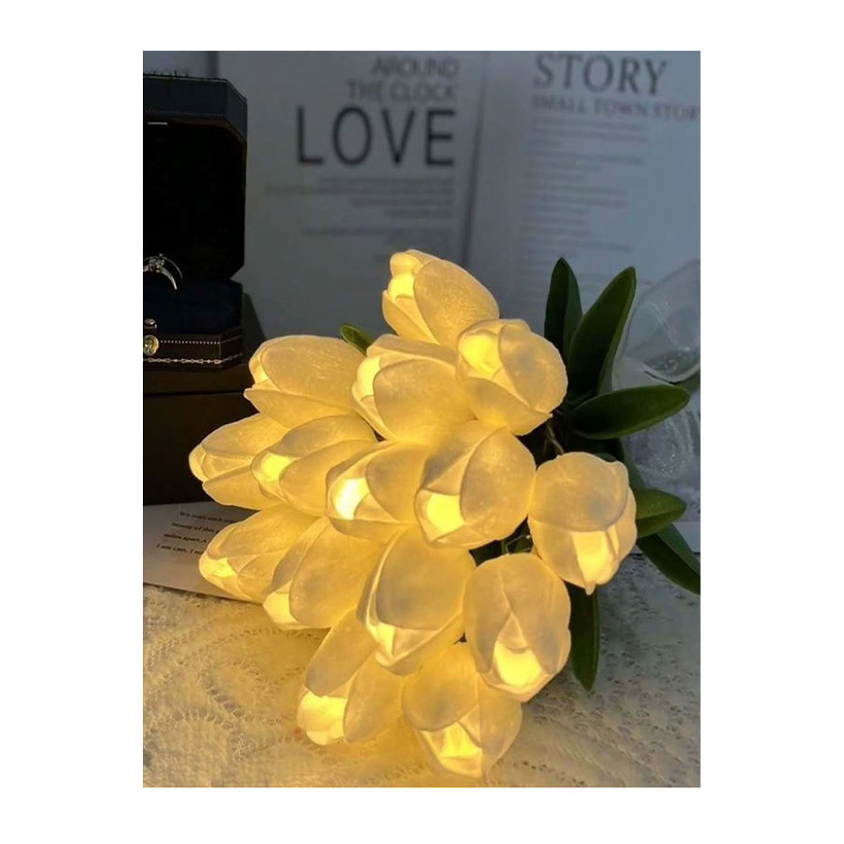 LED-Tulpenstrauß aus PU-Kunststoff als künstliche Blumen-Dekoration mit Nachtlicht in Gelb - Bild 3