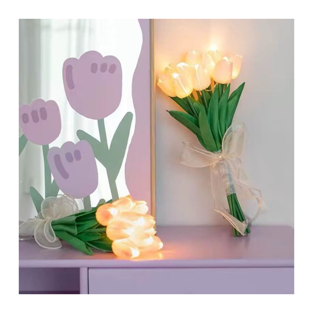 LED-Tulpenstrauß aus PU-Kunststoff als künstliche Blumen-Dekoration mit Nachtlicht in Gelb - Bild 4