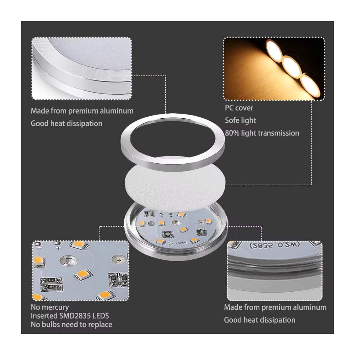 LED-Unterschrankleuchte aus Aluminium für Möbelbeleuchtung in Schwarz oder Silber mit 2 m Kabel, 12 V - Bild 2