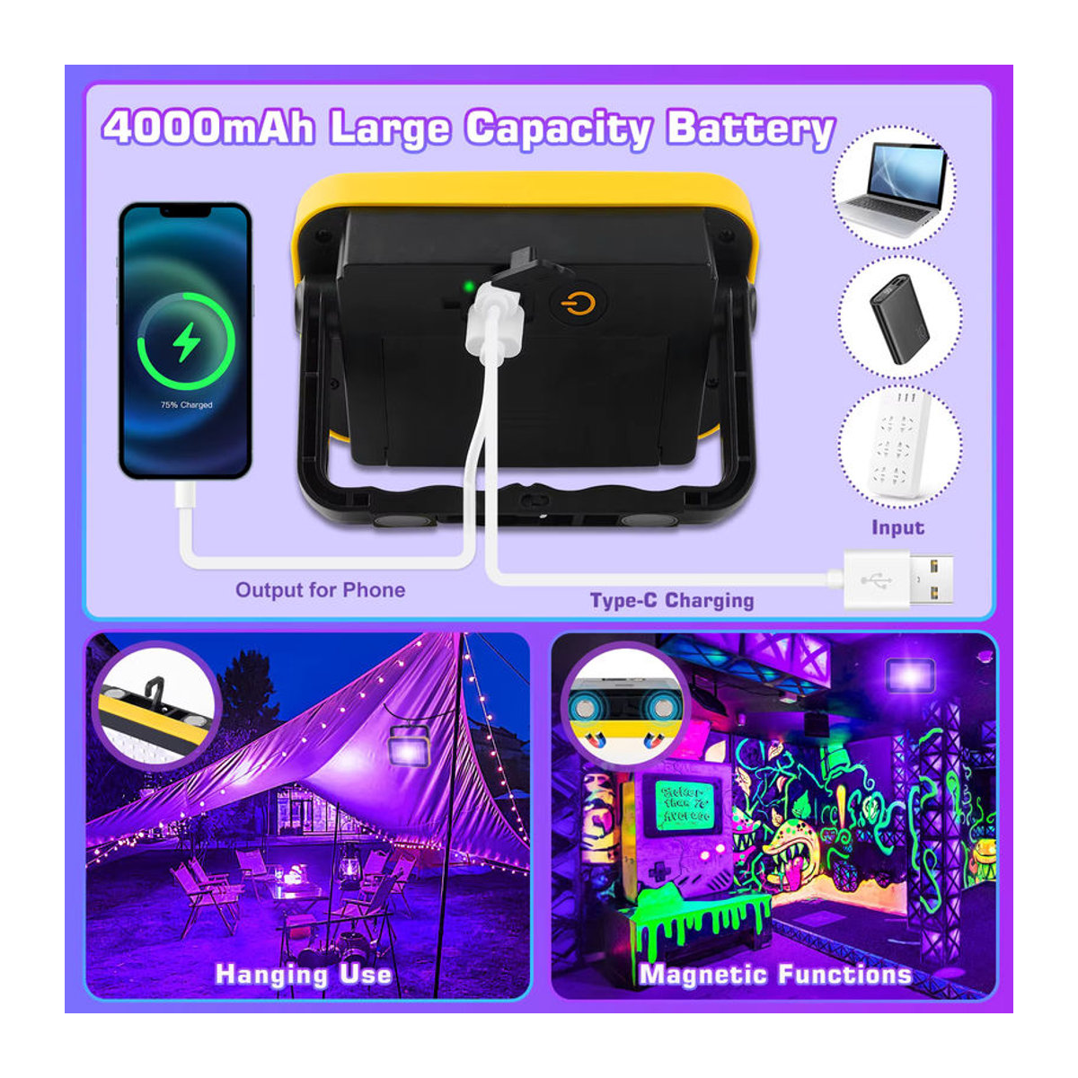 LED UV Schwarzlicht Strahler für DJ, Disco und Party Effektlicht in Schwarz - Bild 5