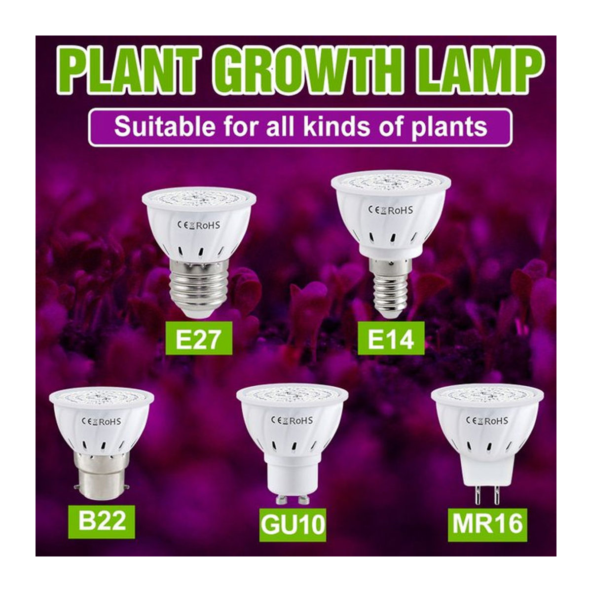 LED Vollspektrum Pflanzenlampe für Gemüseanbau und Hydrokultur in verschiedenen Fassungen wie E27, E14, GU10, MR16, GU5.3 und B22 - Bild 1