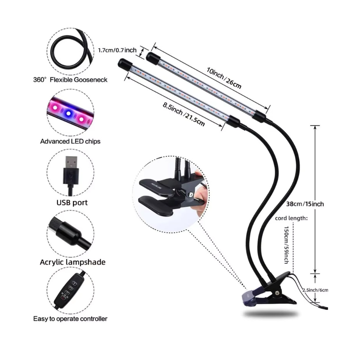 LED Vollspektrum Pflanzenlampe für Indoor-Anlagen und Gewächszelte mit USB 5V Anschluss - Bild 3