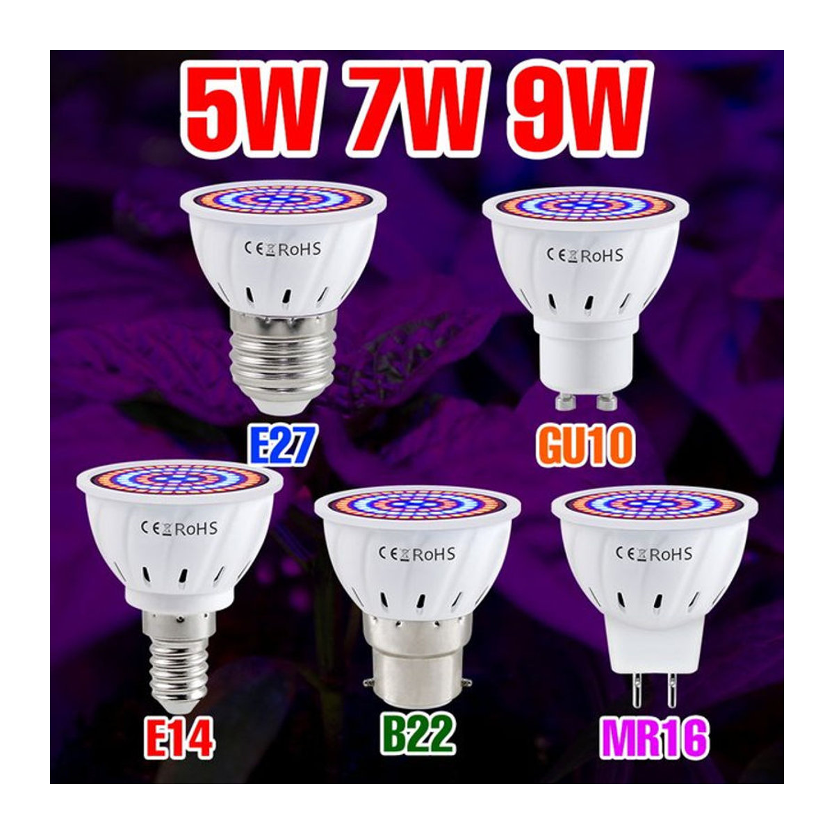 LED Vollspektrum Pflanzenlampe für Indoor Growbox und Topfpflanzen E27 E14 GU10 MR16 9W - Bild 1