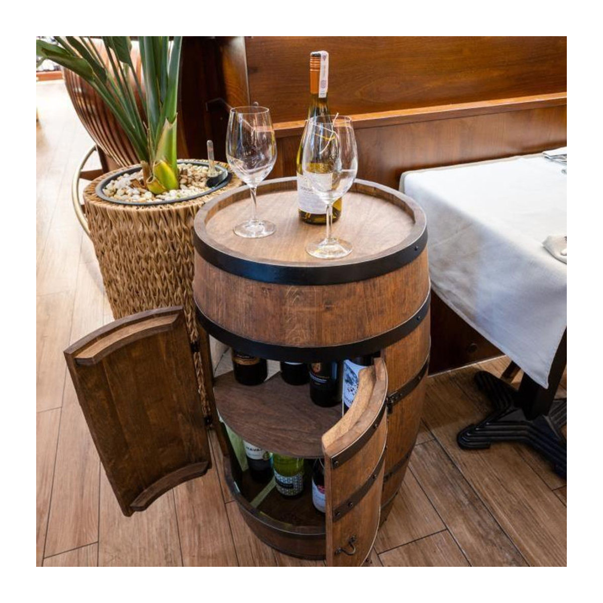 LED Weinregal CreativeCooper Holzfass mit Türen in Wenge Braun im Landhausstil B/H: 80 x 50 cm - Bild 2