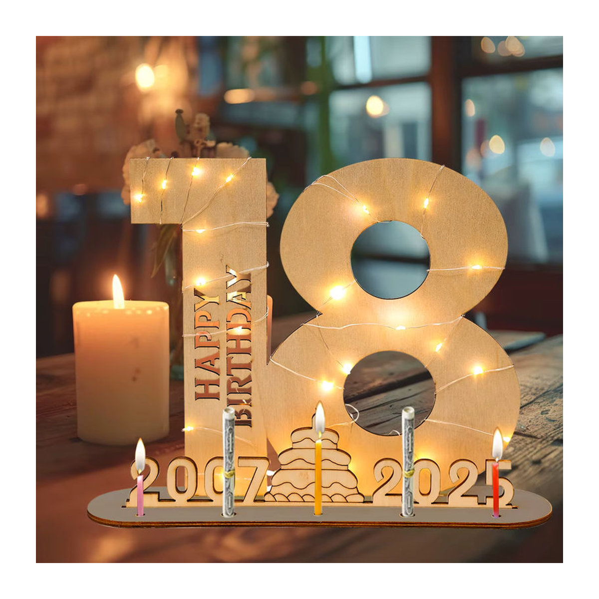LED-Zahlen aus Holz in Beige als DIY Geburtstagsparty-Dekoration für Erwachsene - Bild 4