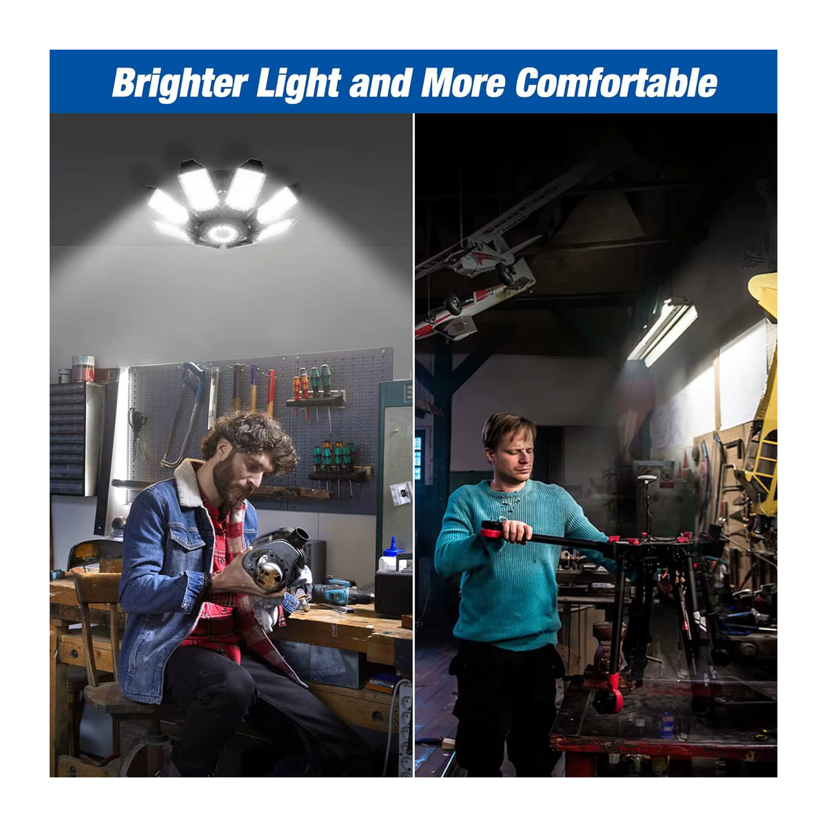 ledcbet LED-Garagenleuchte mit verstellbaren Paneelen als superhelle E27 Deckenlampe für Werkstatt und Keller in Schwarz - Bild 4